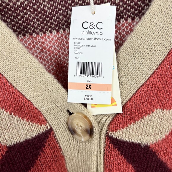 Women's Plus Size 2x Cardigan Sweater C&C California Aztec - Picture 11 of 12